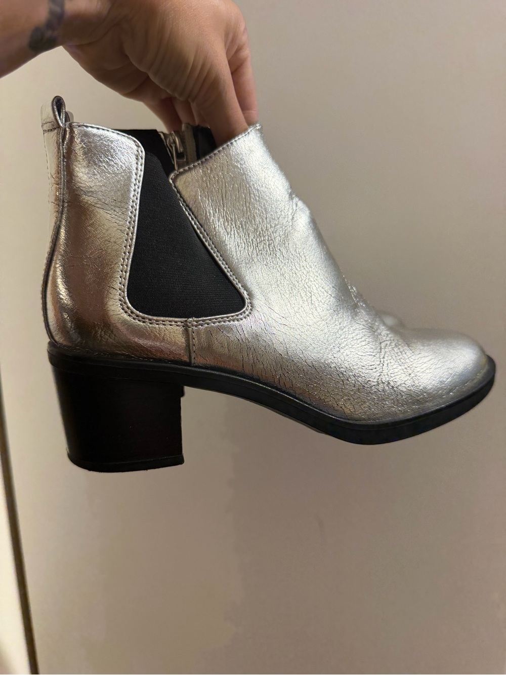 libby. edelman Silver Metallic Chelsea Ankle Booties